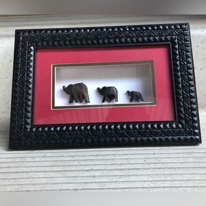 African elephant art work black wooden framed shadow box